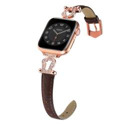 Kompatibel mit Apple Watch Lederarmband 6 40MM Frauen, Herren Damen Premium Leder Uhrenarmband Vintage Ersatzarmband Metall Edelstahl Sport Loop für iWatch 38/41MM Serie 9/8/7/6/5/4/3/2/1, Dunkelbraun von MDJYMYZ