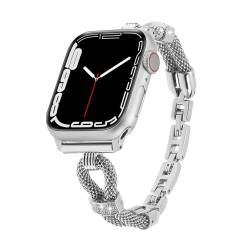 Kompatibel mit Armband Apple Watch 3 38MM Damen Metall, Frauen Bling Schmuck Bracelet Glitzer Diamond Strass Edelstahl Ersatzband Uhrenarmband für iWatch 40/41MM Serie 9/8/7/6/SE/5/4/3/2/1, Silber von MDJYMYZ