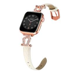 Leder Ersatzband Kompatibel mit Apple Watch Serie 2 Armband 38MM Metall Damen, PU Leder Schmal Armband Diamant Strass Uhrenarmband Bracelet Wristband für iWatch 40/41MM Serie 9/8/7/6/SE/5/4/3/2/1,Weiß von MDJYMYZ