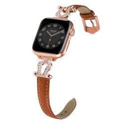 Lederband Kompatibel mit Armband Apple Watch 9 41MM Damen, Frauen Herren Schlank Weich Leder Ersatzbänder Uhrenarmband mit Metallschnalle Sport Loop für iWatch 38/40MM Serie 9/8/7/6/SE/5/4/3/2/1,Braun von MDJYMYZ