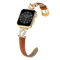 Lederband Kompatibel mit Armband Apple Watch 9 41MM Damen, Frauen Herren Schlank Weich Leder Ersatzbänder Uhrenarmband mit Metallschnalle Sport Loop für iWatch 38/40MM Serie 9/8/7/6/SE/5/4/3/2/1,Braun von MDJYMYZ