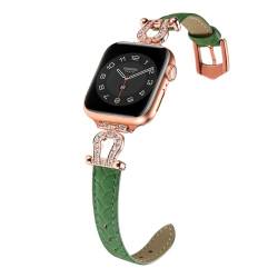 Metallarmband Kompatibel mit Apple Watch SE 44MM Sport Armband Glitzer, Damen Frauen Weich Mikrofaser Schlank Leder Ersatzband Edelstahl Bracelet für iWatch 42/44/45MM Serie 9/8/7/6/5/4/3/2/1, Grün von MDJYMYZ