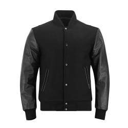 MDL FASHION College jacket varsity bomber jacket baseball jacket autumn & winter Outdoor Club jacket (DE/NL/SE/PL, Alphanumerisch, L, Regular, Regular, Solid Black) von MDL FASHION
