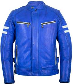 Herren Biker Motorrad Jacke Lederjacke mit Protektoren, Rindsleder (Blau, Gr. 2XL) von MDM