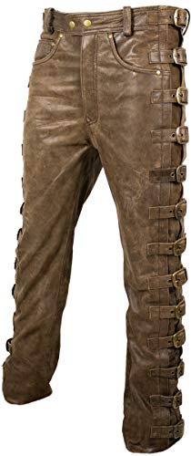 MDM Herren Biker Lederhose mit Schnallen in Braun (W29/L34) von MDM