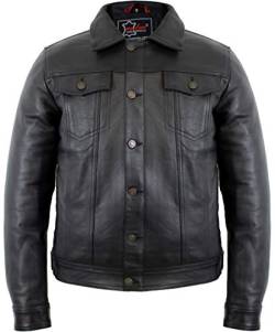 MDM Herren Jeans Lederjacke, schwarz, Rindsleder (Gr. S) von MDM