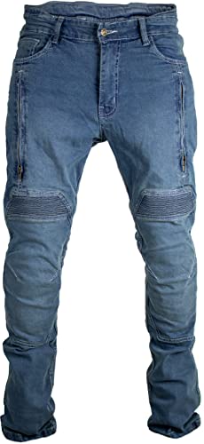 MDM Herren Motorrad Biker Jeans mit Aramid Gewebe und Protektoren, Slim Fit (DE/NL/SE/PL, Bundweite & Schrittlänge, 32, 32, Hell Blau) von MDM