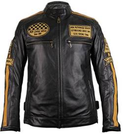 MDM Herren Motorrad- Retro Lederjacke aus echtem Rinds Leder, schwarz, Braune Racing Streifen (Gr. 4XL) von MDM