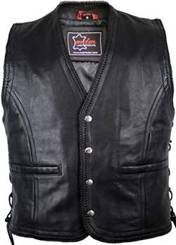 MDM Herren Motorrad Weste, Lederweste mit Druckknöpfe, schwarz (Gr. XL) von MDM