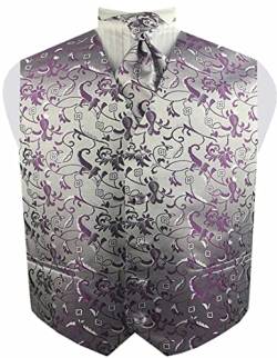 ME&SLEEVE Herren Anzugweste mit Blumenmuster Formelle Jacquard Weste Ascot Krawatten Set 3 Teilig für Hochzeit/Business/Party von ME&SLEEVE