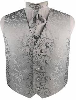 ME&SLEEVE Herren Anzugweste mit Blumenmuster Formelle Jacquard Weste Ascot Krawatten Set 3 Teilig für Hochzeit/Business/Party von ME&SLEEVE