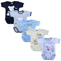 MEA BABY Unisex Baby Kurzarm-Body mit Aufdruck aus 100% Baumwolle im 5er Pack, Baby Body mit Aufdruck, Baby Body für Madchen, Baby Body für Jungen (Jungen, 56) von MEA BABY