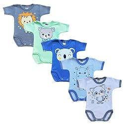 MEA BABY Unisex Baby Kurzarm-Body mit Aufdruck aus 100% Baumwolle im 5er Pack, Baby Body mit Aufdruck, Baby Body für Madchen, Baby Body für Jungen (Jungen2, 56) von MEA BABY