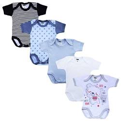 MEA BABY Unisex Baby Kurzarm-Body mit Aufdruck aus 100% Baumwolle im 5er Pack, Baby Body mit Print, Baby Body für Mädchen, Baby Body für Jungen (Jungen, 62) von MEA BABY