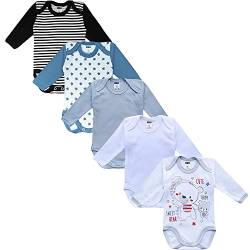 MEA BABY Unisex Baby Langarm Body aus 100% Baumwolle im 5er Pack, Baby Body mit Aufdruck, Baby Body für Mädchen, Baby Body für Jungen (62, Jungen 2) von MEA BABY