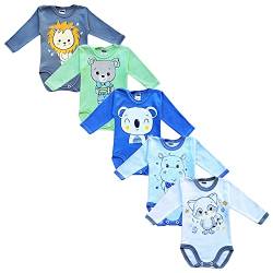 MEA BABY Unisex Baby Langarm Body aus 100% Baumwolle im 5er Pack, Baby Langarm Body mit Aufdruck, Baby Langarm Body für Mädchen, Baby Langarm Body für Jungen (56, Jungen 3) von MEA BABY