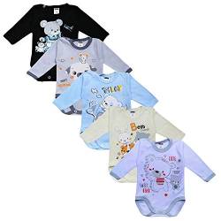 MEA BABY Unisex Baby Langarm Body aus 100% Baumwolle im 5er Pack, Baby Langarm Body mit Aufdruck, Baby Langarm Body für Mädchen, Baby Langarm Body für Jungen (80, Jungen 2) von MEA BABY