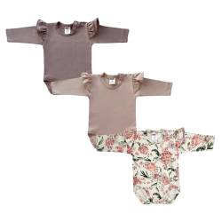 MEA BABY Unisex Baby Langarm Body im 3er Pack, Baby Body mit Aufdruck, Baby Body für Mädchen, Baby Body für Jungen (56, Mädchen 6) von MEA BABY