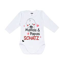 MEA BABY Unisex Baby Langarm Body mit Spruch Mamas & Papas Schatz, 100% Baumwolle, Baby Body weiß für Mädchen, Baby Body Weiss für Jungen. (86) von MEA BABY