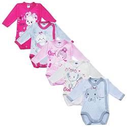 MEA BABY Unisex Baby Langarm Wickelbody mit Aufdruck 5er Pack. Baby Wickelbody Jungen Baby Wickelbody Mädchen (62, Mädchen3) von MEA BABY