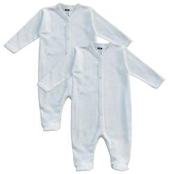 MEA BABY Unisex Baby Schlafstrampler aus 100% Bio-Baumwolle im 2er Pack. Schlafstrampler Weiß (Creme), Schlafstrampler für Junge, Strampler für Mädchen. (62) von MEA BABY