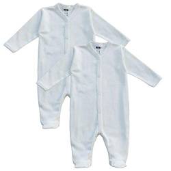 MEA BABY Unisex Baby Schlafstrampler aus 100% Bio-Baumwolle im 2er Pack. Schlafstrampler Weiß (Creme), Schlafstrampler für Junge, Strampler für Mädchen. (74) von MEA BABY