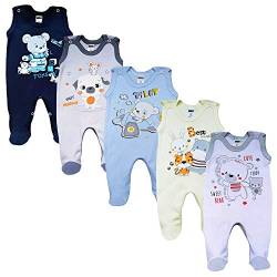 MEA BABY Unisex Baby Strampler mit Aufdruck aus 100% Baumwolle im 5er Pack. Baby Strampler für Mädchen Baby Strampler für Jungen (68, Jungen 2) von MEA BABY