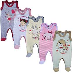 MEA BABY Unisex Baby Strampler mit Aufdruck aus 100% Baumwolle im 5er Pack. Baby Strampler für Mädchen Baby Strampler für Jungen (68, Mädchen) von MEA BABY