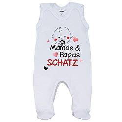 MEA BABY Unisex Baby Strampler mit Spruch Mamas & Papas Schatz,100% Baumwolle. Baby Strampler Weiß. Baby Strampler für Mädchen Baby Strampler für Jungen. (80) von MEA BABY