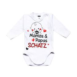 MEA BABY Unisex Baby Wickelbody mit Spruch Mamas & Papas Schatz, 100% Baumwolle, Baby Body weiß für Mädchen, Baby Body weiss für Jungen. (56) von MEA BABY