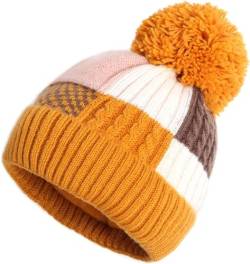 MEANBEAUTY Beanie-Mütze für Damen, gestrickte Beanie-Mütze, Pompom, Winter, warme, weiche Mütze, Outdoor-Sport, Ski-Gelb von MEANBEAUTY