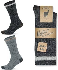 MEBY 2 Paar Alpaka Socken. Warme Thermosocken. Dicke, flauschige Wintersocken. Vorgewaschene Wandersocken aus Alpakawolle (DE/NL/SE/PL, Numerisch, 43, 46, Regular, Regular, Grau-Anthrazit 3093) von MEBY