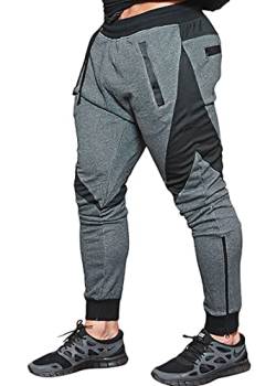 MECH-ENG Herren Jogger Pants Gym Workout Laufhose mit Pockets(Dunkelgrau M/Tag XL) von MECH-ENG