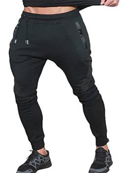 MECH-ENG Herren Jogger Pants Gym Workout Laufhose mit Pockets(Schwarz S/Tag L) von MECH-ENG