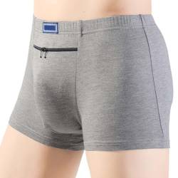 Modal-Taschen-Unterwäsche für Männer Taschendiebstahlsichere Shorts mit Reißverschluss Travel Stash Boxer Briefs Zeigt Fests Rave Unterhosen 2er Pack (Color : Gris, Size : XL) von MECKOZ