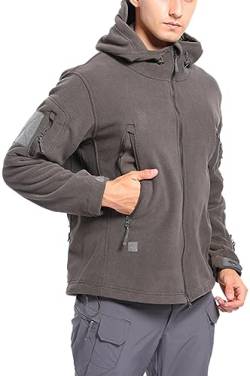 MEDUOLA Herren Winterjacke mit Kapuze, atmungsaktiv und bequem, Multi-Pocket, Multifunktions-Fleece mit Reißverschluss Freizeitkleidung für Outdoor-Sportarten Grau,L von MEDUOLA