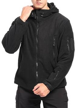 MEDUOLA Herren Winterjacke mit Kapuze, atmungsaktiv und bequem, Multi-Pocket, Multifunktions-Fleece mit Reißverschluss Freizeitkleidung für Outdoor-Sportarten Schwarz,4XL von MEDUOLA