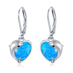 Delfin Ohrringe 925 Sterling Silber Delfin Opal Ohrringe Herz Blaue Ohrringe Hängend Damen Delfin Schmuck Geschenk für Mädchen Mama Tochter Ehefrau Geschenk von MEDWISE