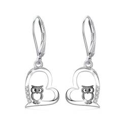 Eulen Ohrringe 925 Sterling Silber Herz Ohrringe Hängend Schwarz Eulen Tropfen Ohrringe Eulen Schmuck Geschenk Hypoallergener Ohrringe für Mädchen Damen Ehefrau Mutter Frauen Weihnachts Geschenk von MEDWISE