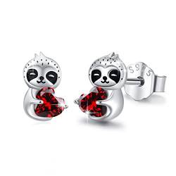 Faultier Ohrstecker Mädchen 925 Sterling Silber Faultier Ohrringe mit Rot Herz Zirkonia Ohrringe Tier Ohrstecker Schmuck Faultier Geschenke für Mädchen Frauen Kinder Tochter Freundin Mutter von MEDWISE