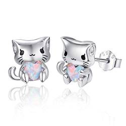 Katze Ohrstecker Mädchen 925 Sterling Silber Katze Ohrringe Niedliche Tier Katze Schmuck Geschenke für Frauen Mädchen Teenager von MEDWISE