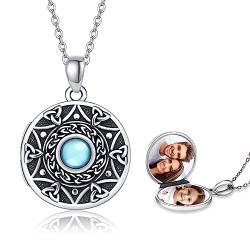 Keltisches Medaillon Personalisiertes Kette 925 Sterling Silber Mondstein Kette Foto Anhänger Medaillon Halskette Amulett Medaillon zum öffnen für Bilder Schmuck Geschenke für Frauen Mädchen Damen von MEDWISE