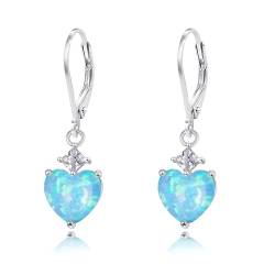 MEDWISE 925 Sterling Silber Liebes Ohrringe Blau Opal Ohrringe Herz Ohrringe Tropfen Ohrringe für Frauen Frauen Kinder Mutter von MEDWISE