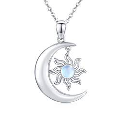 MEDWISE Damen Kette Sonne Mond Anhänger Halskette 925 Sterling Silber Mondstein Schmuck Geschenk für Frauen Mädchen Teen von MEDWISE