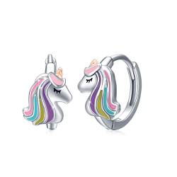 MEDWISE Einhorn Creolen Ohrringe Mädchen 925 Sterling Silber Einhorn Ohrringe Einhorn Schmuck Geburtstag Geschenk für Damen Frauen Kinder Tochter Mutter Mama von MEDWISE