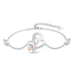 MEDWISE Herz Armband Damen Mutter Oma Geschenke Schmuck 925 Sterling Silber Drei Herz Armbänder Verstellbar Armbändchen für Mutter Ehefrau Damen Geschenk von MEDWISE