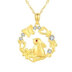 MEDWISE Kaninchen Halskette 925 Sterling Silber Hase Kette Bunny Gold Anhänger Vergoldete Kette Blume Halskette Schmuck für Frau Damen Mädchen Mama Tochter Geschenke Geburtstag von MEDWISE