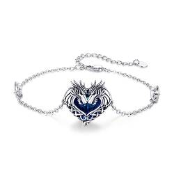 MEDWISE Keltische Drachen Armband S925 Sterling Silber Kristall Armband Verstellbar Herz Armbändchen Drachen Schmuck für Damen Mädchen Mama Geschenke von MEDWISE