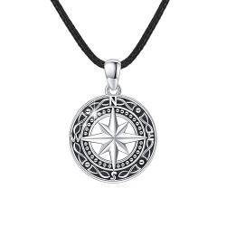 MEDWISE Kompass Halskette 925 Sterling Silber Keltisch Kette Kompass Anhänger Kompass Geschenk Schmuck für Mädchen Damen Herren Jungen Männer von MEDWISE