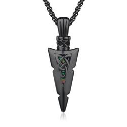 MEDWISE Pfeilspitze Schwarz Kette Herren 925 Sterling Silber Keltische Kette Pfeil Anhänger Abalone Muschel Halskette Keltische Schwarz Schmuck für Herren Sohn Männer Geschenke von MEDWISE